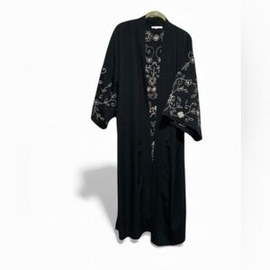 Anthropologie Floreat Navy Longline Duster Kimono Floral Beaded Embroidered OS
